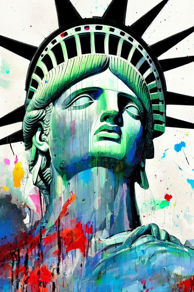 Vibrant Statue of Liberty painting on white background