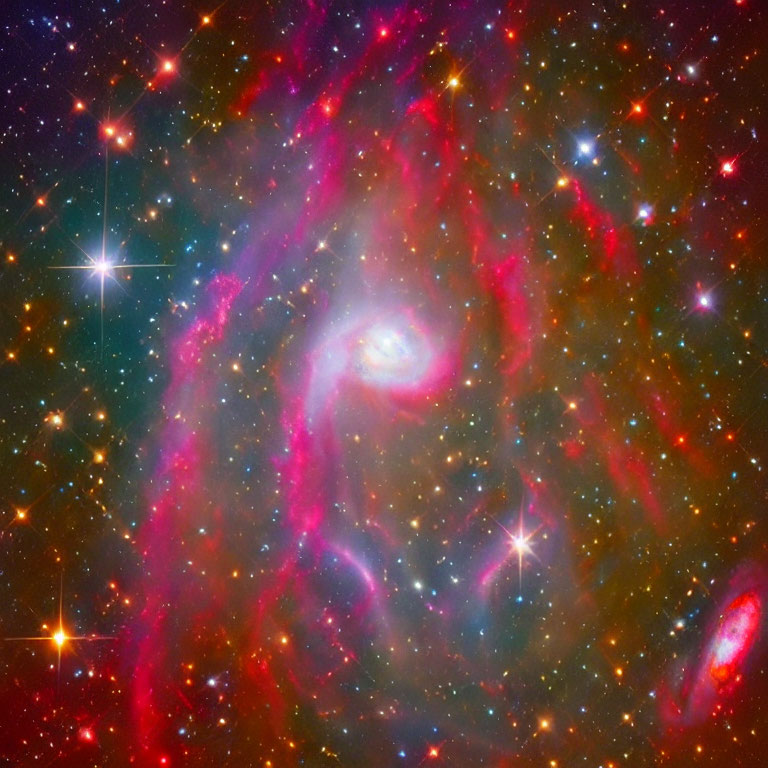 Spiral galaxy surrounded by cosmic clouds and stars