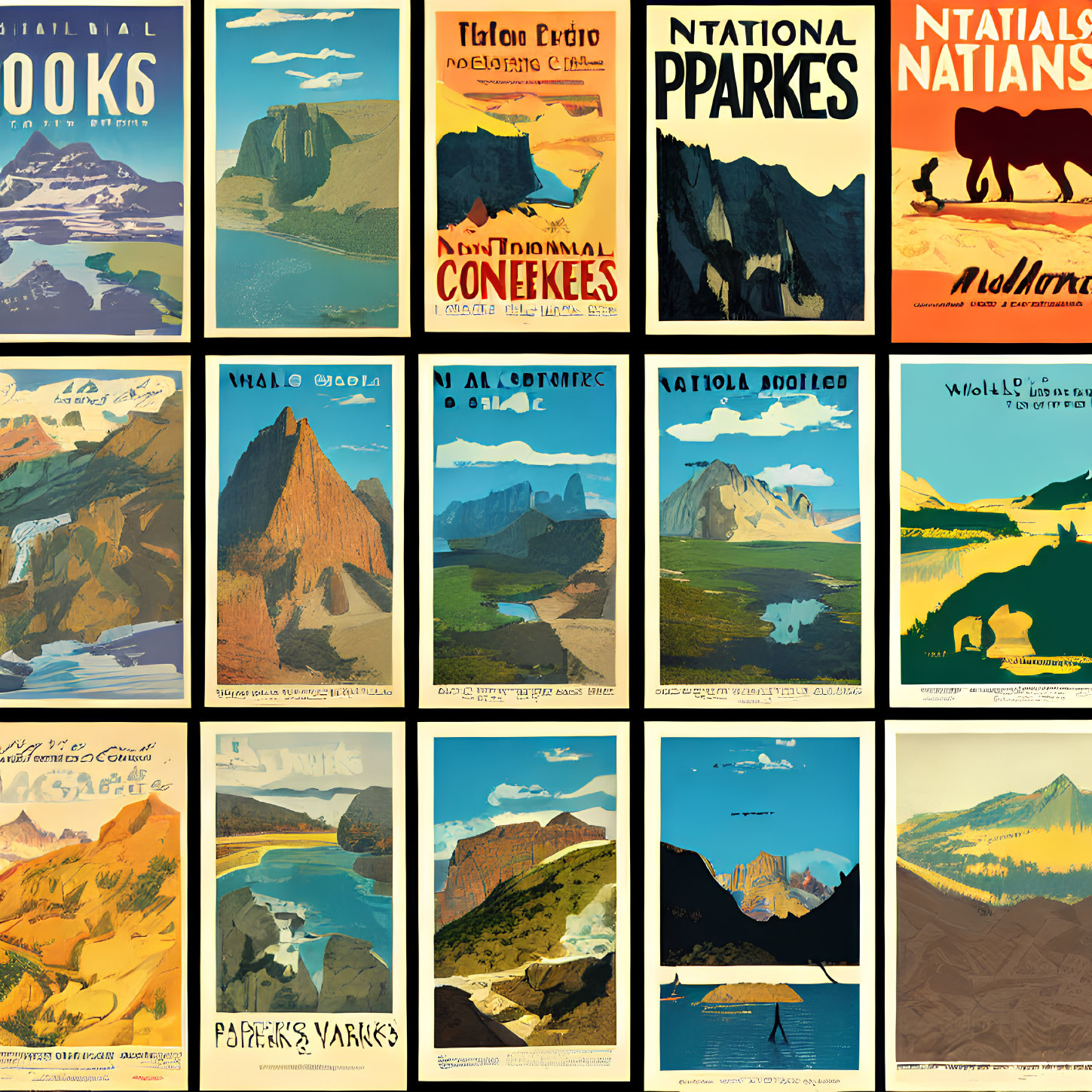 Vintage-Style National Parks Posters Collage with Landscapes & Text