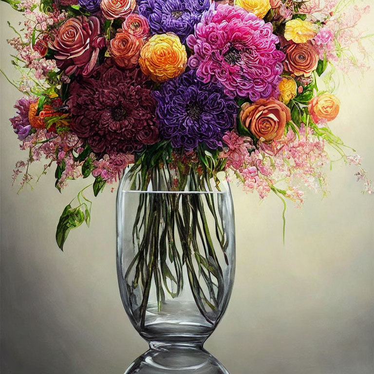 Multicolored Flowers Bouquet in Clear Glass Vase