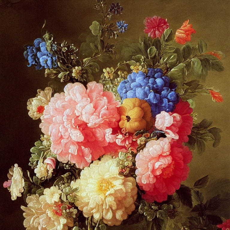 Multicolored Pink and Blue Floral Bouquet on Dark Background