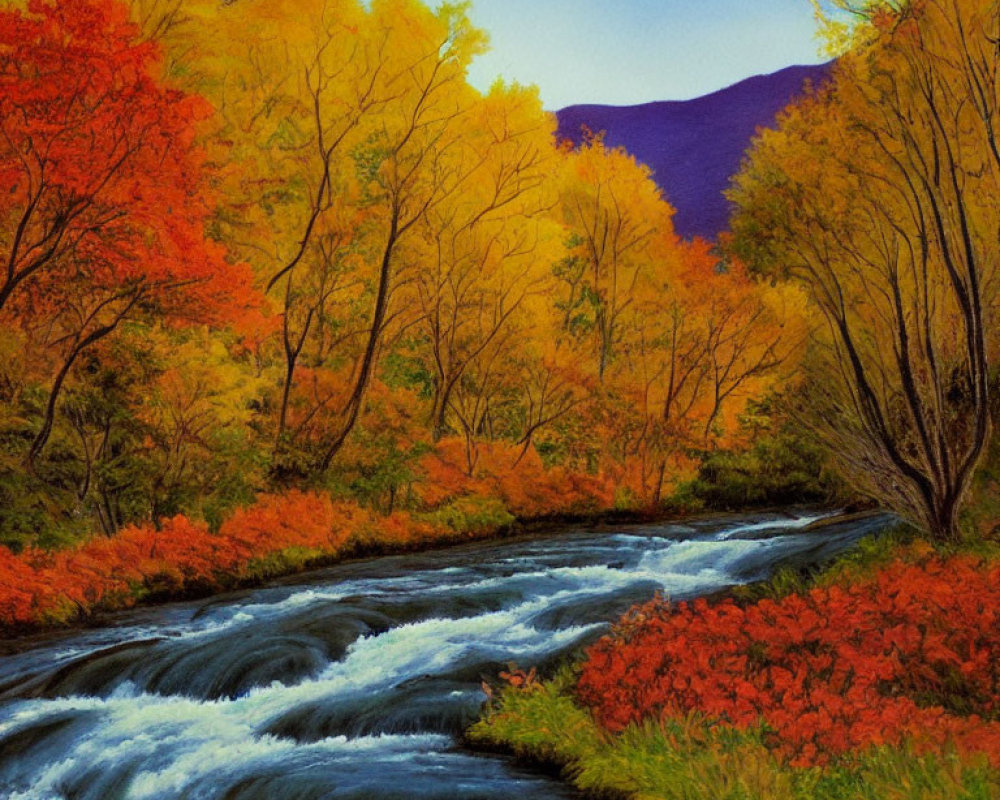 Colorful Autumn Landscape with River and Mountain Scenery