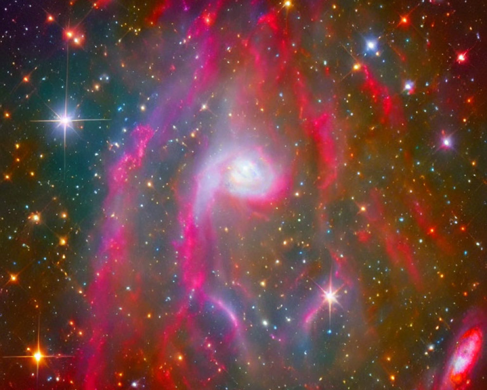 Spiral galaxy surrounded by cosmic clouds and stars