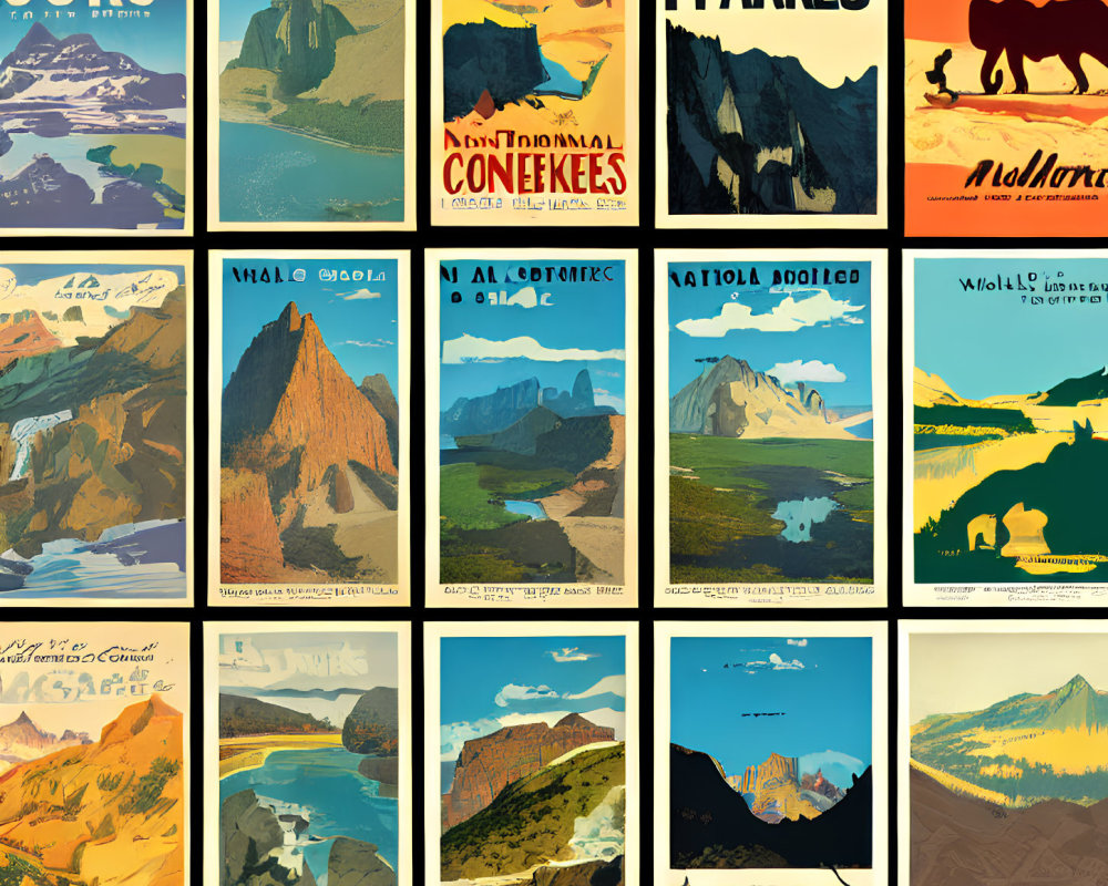 Vintage-Style National Parks Posters Collage with Landscapes & Text