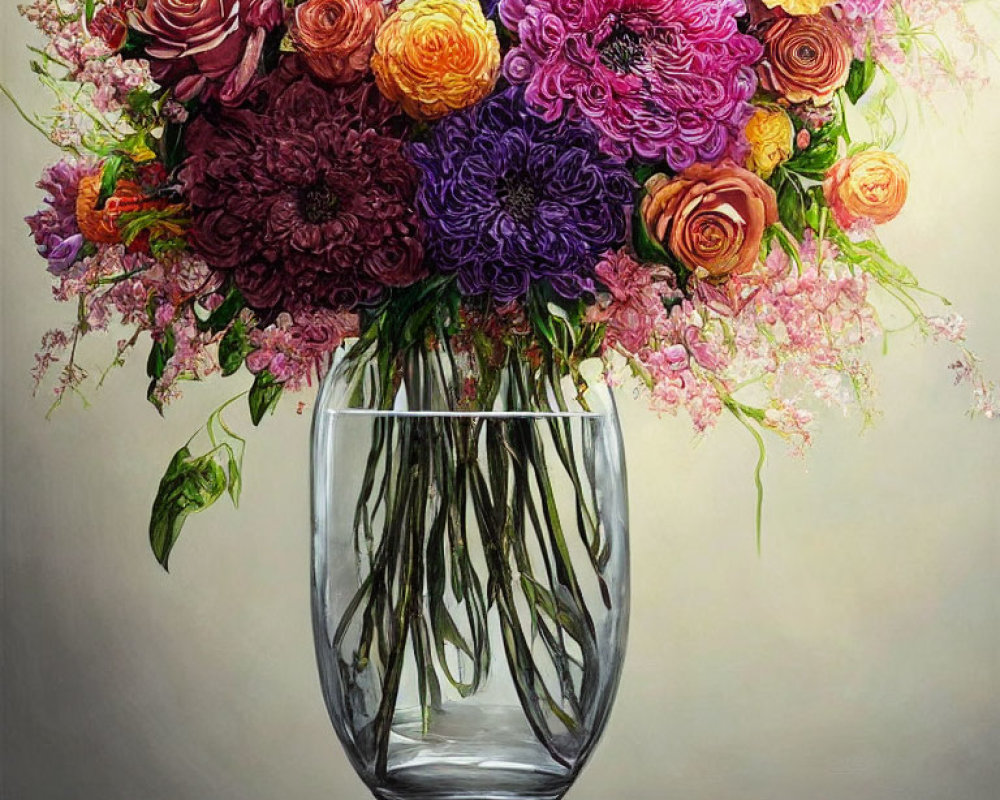 Multicolored Flowers Bouquet in Clear Glass Vase