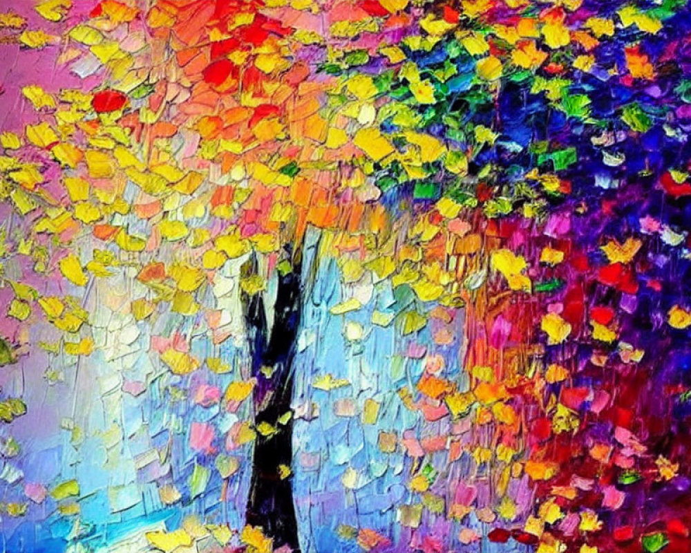 Colorful Impressionistic Tree Painting with Textured Background