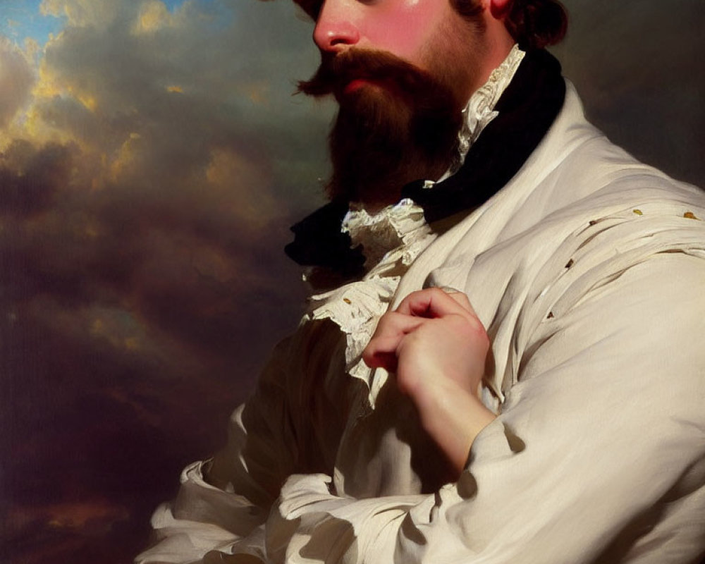 Classic Oil Painting: Bearded Man in Contemplative Pose