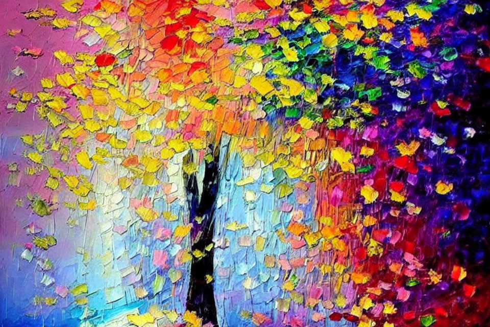 Colorful Impressionistic Tree Painting with Textured Background