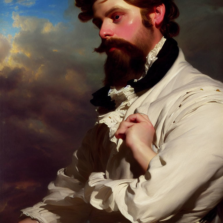 Classic Oil Painting: Bearded Man in Contemplative Pose