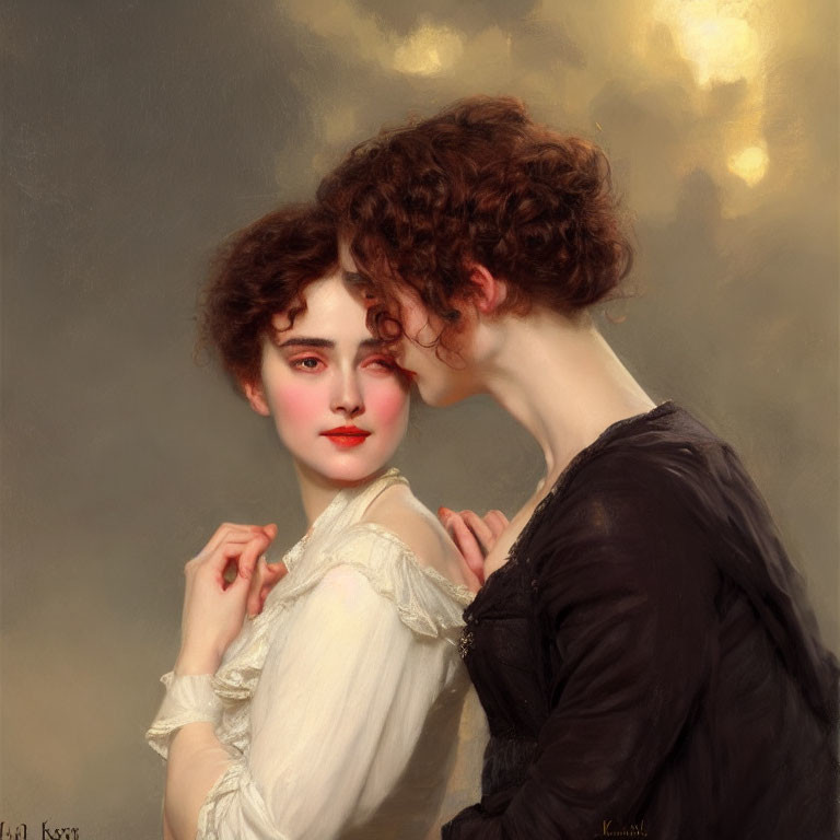 Classic Painting: Two Women with Porcelain Skin and Auburn Hair