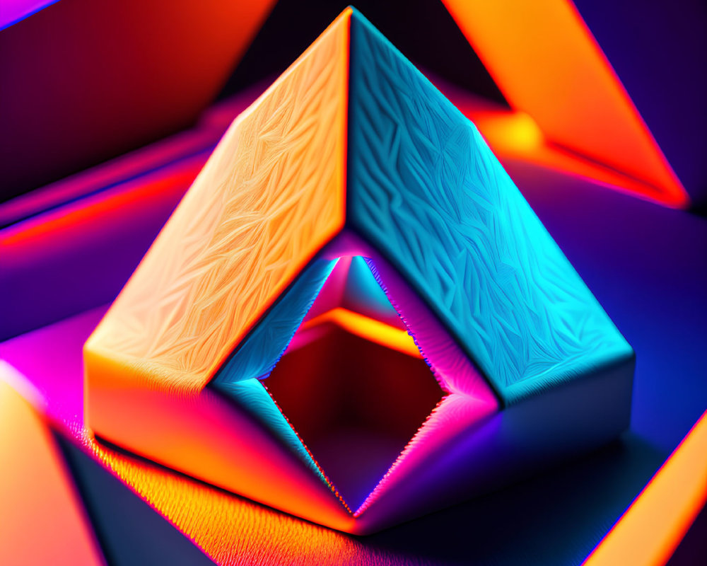 Colorful 3D Penrose Triangle with Neon Lighting