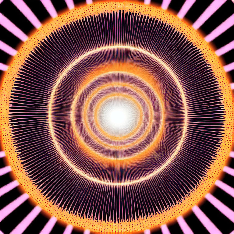 Circular Abstract Pattern with Radiating Pink Lines on Dark Background