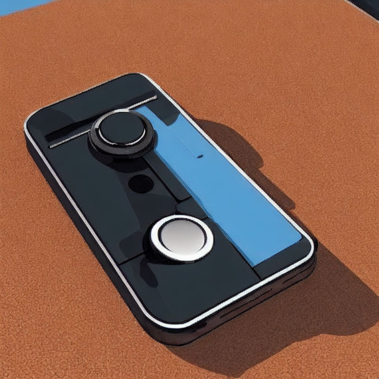 Stylized smartphone with large camera bump on textured brown surface