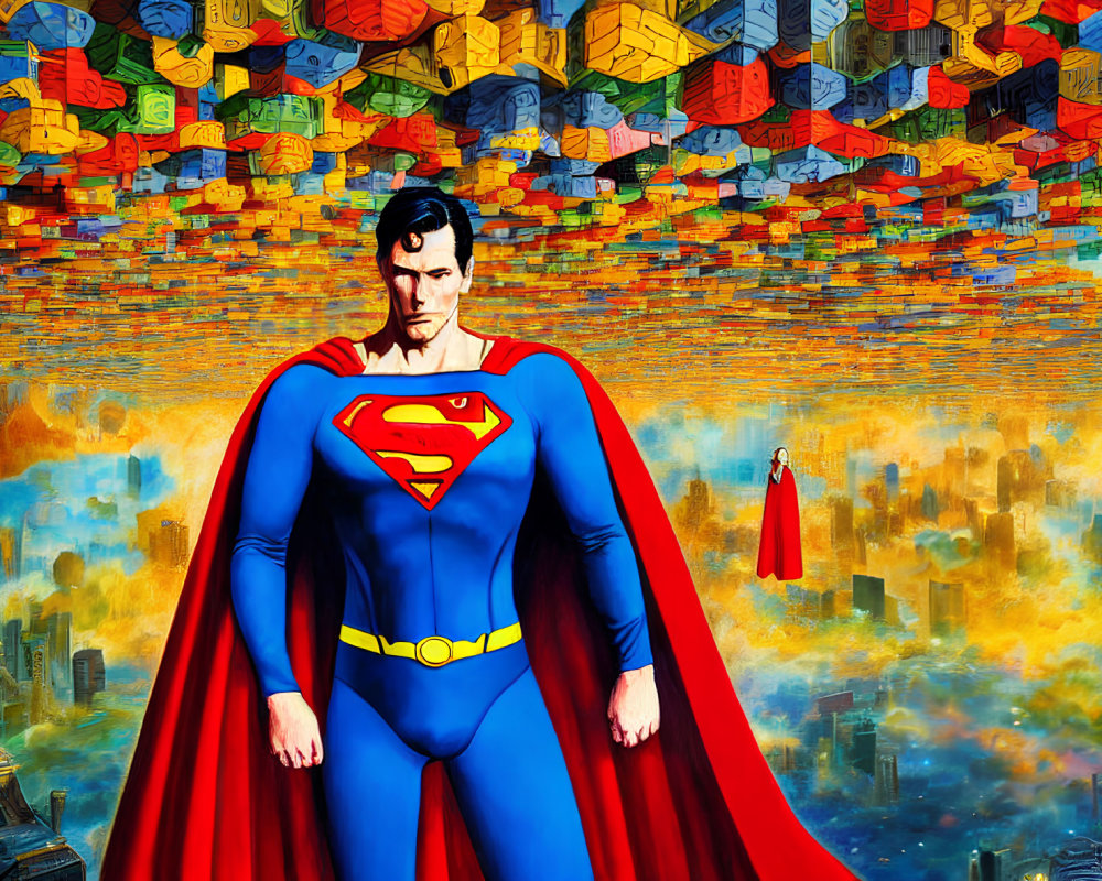 Colorful Superman Artwork with Skyscraper Mosaic