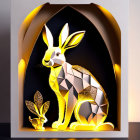 Geometric Rabbit Paper Art with Gold and White Tones in Layered Archway