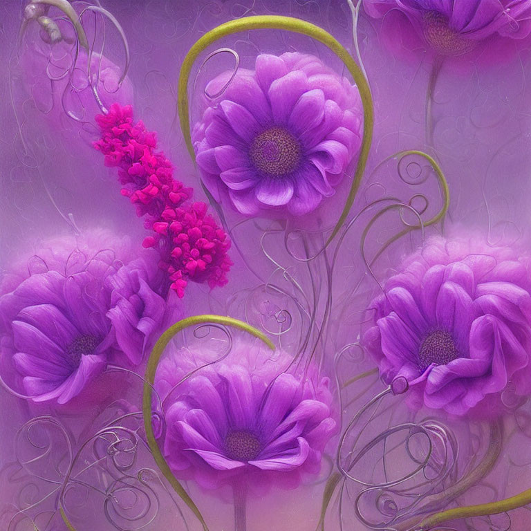 Stylized purple flowers on textured lavender background