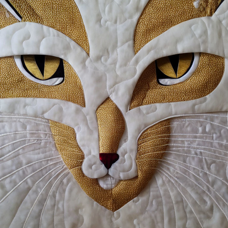 Cat face quilt with gold fur and black accents