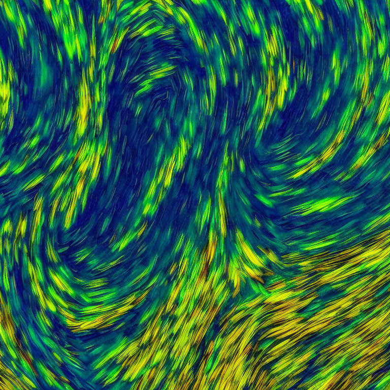 Vibrant blue and green swirling abstract pattern resembling a dynamic whirlpool or colorful fur.