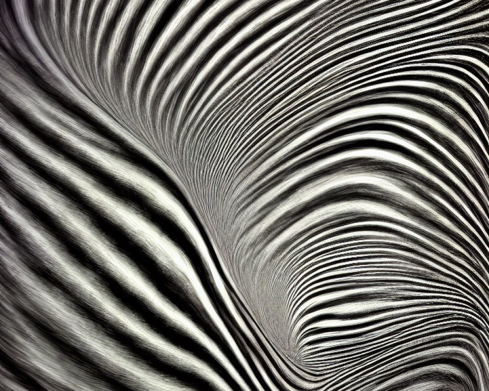 Abstract black and white undulating lines in hypnotic wave pattern