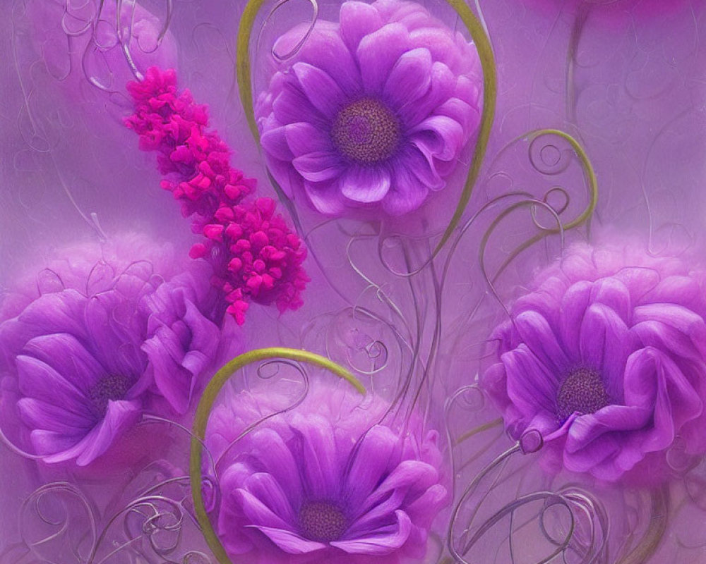 Stylized purple flowers on textured lavender background