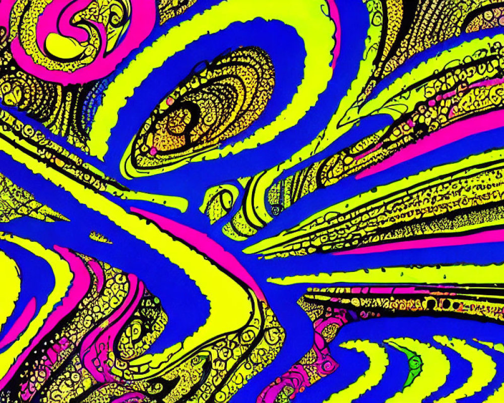 Colorful Swirling Psychedelic Pattern on Black Background