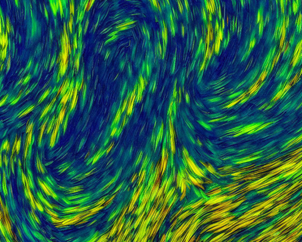 Vibrant blue and green swirling abstract pattern resembling a dynamic whirlpool or colorful fur.