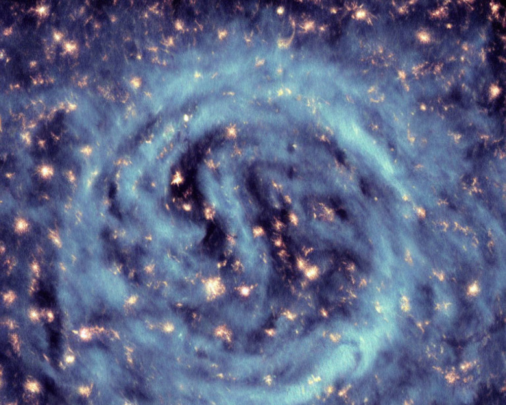 Spiral Galaxy with Blue Swirling Arms and Star Clusters