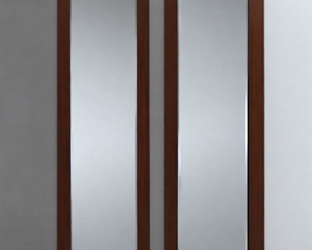 Vertical Wood Framed Mirror Panels on Light Grey Wall