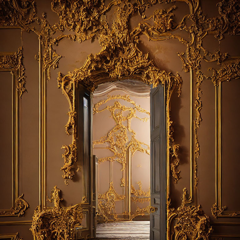 Opulent Baroque-style Room with Gold Stucco Decorations