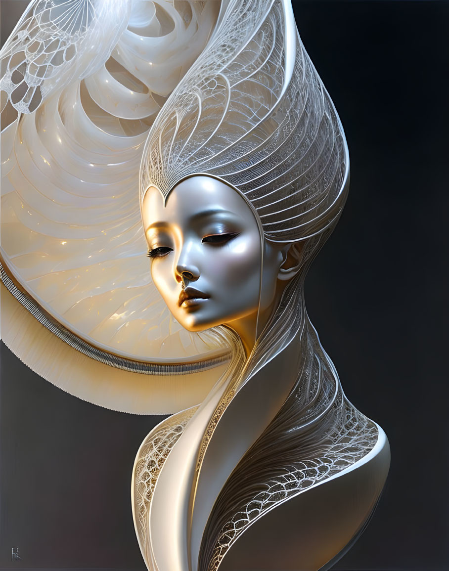 Intricate digital art: Woman with organic and architectural headdress