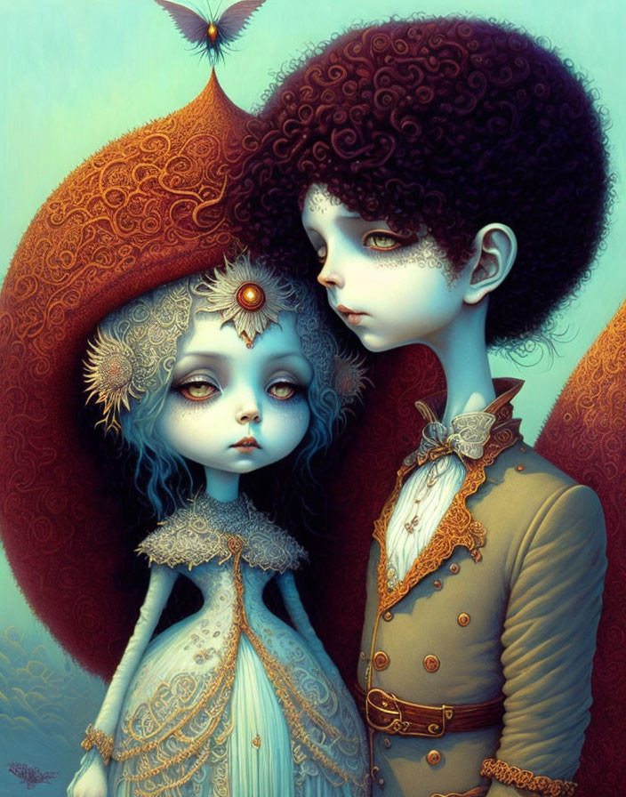 Whimsical characters in ornate attire with mystical Victorian vibe