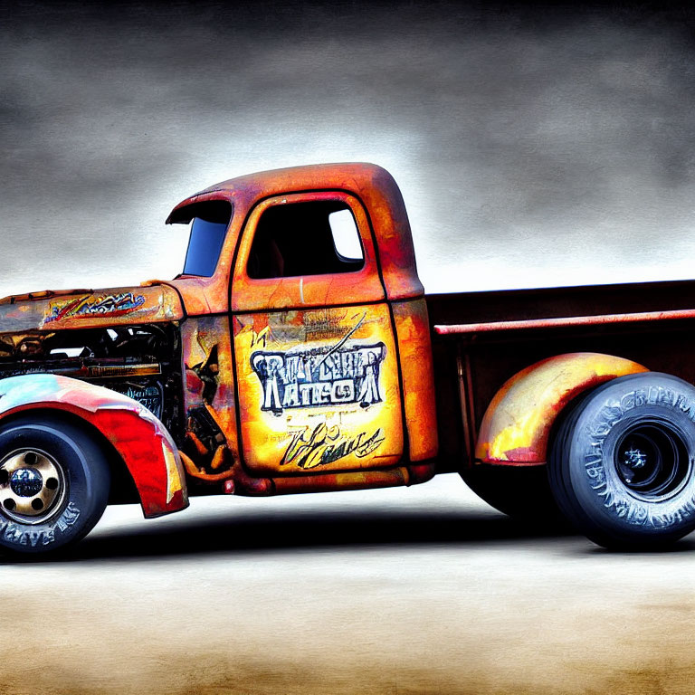 Colorful Graffiti Art Vintage Truck on Gradient Background