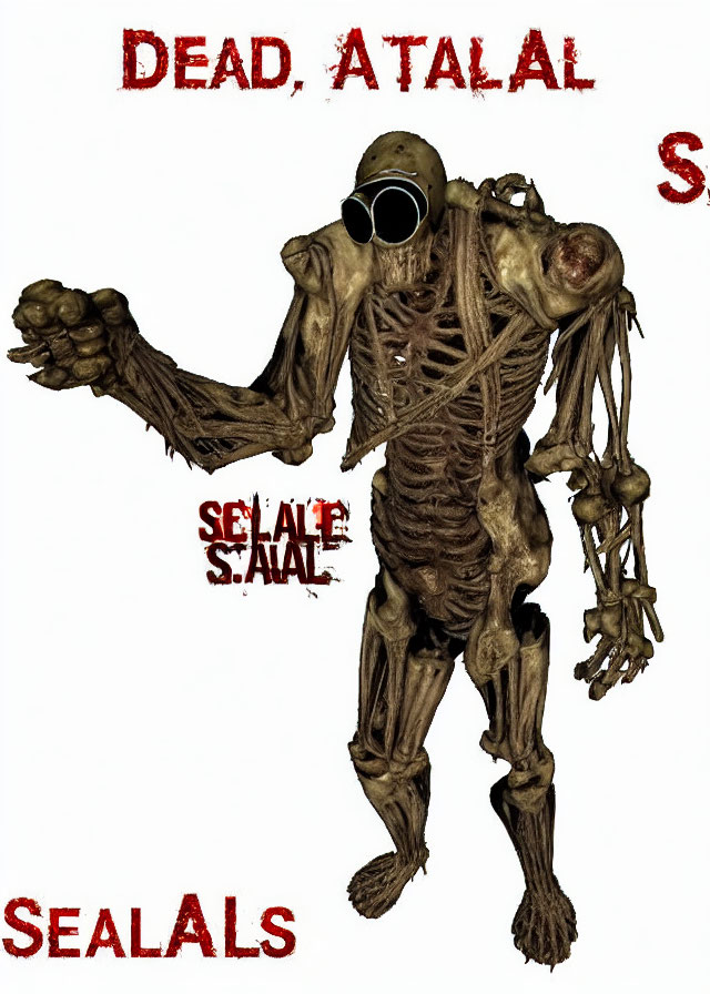 Skeletal figure with exaggerated limbs and dark void face surrounded by red text "SEALALS" and