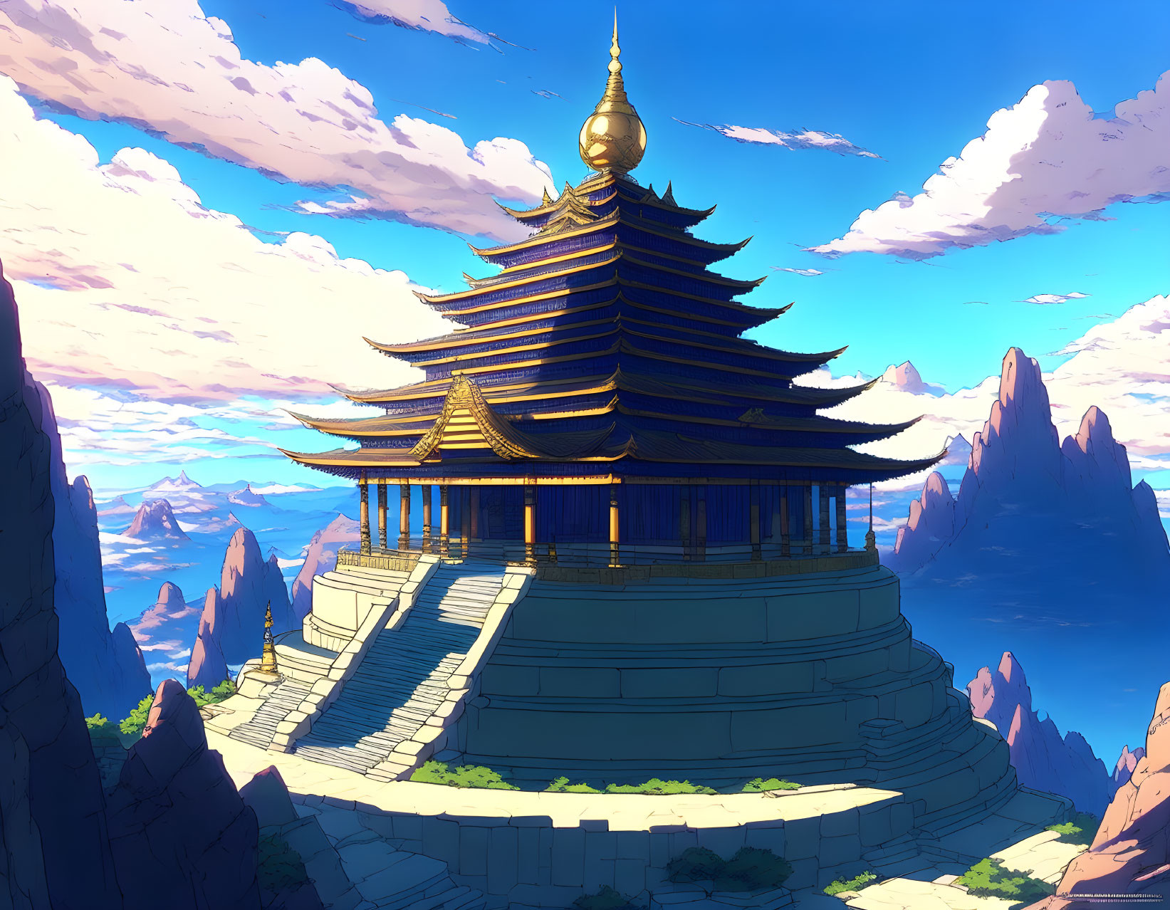 Ancient Asian Pagoda on Mountain Landscape