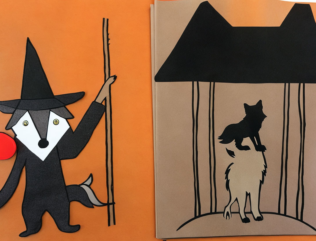 Wizard Fox Paper Craft with Wand and Wolf Silhouette Book Cover