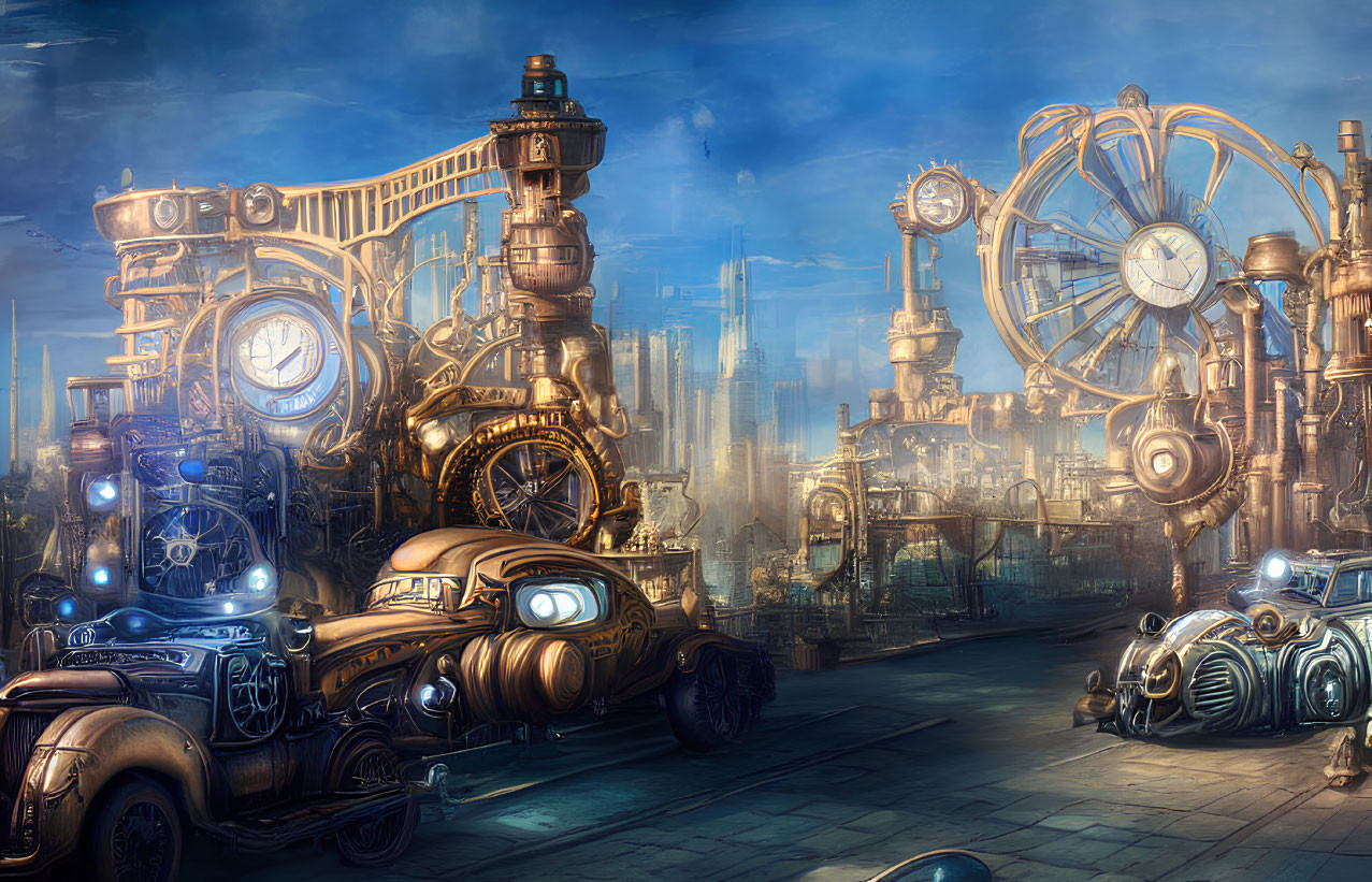 Detailed Steampunk Cityscape with Gear-Driven Architecture