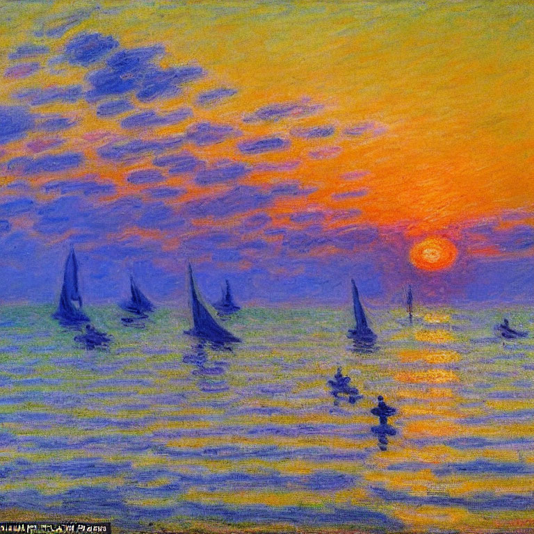 Sunset Impressionist Painting with Vibrant Orange and Blue Sky