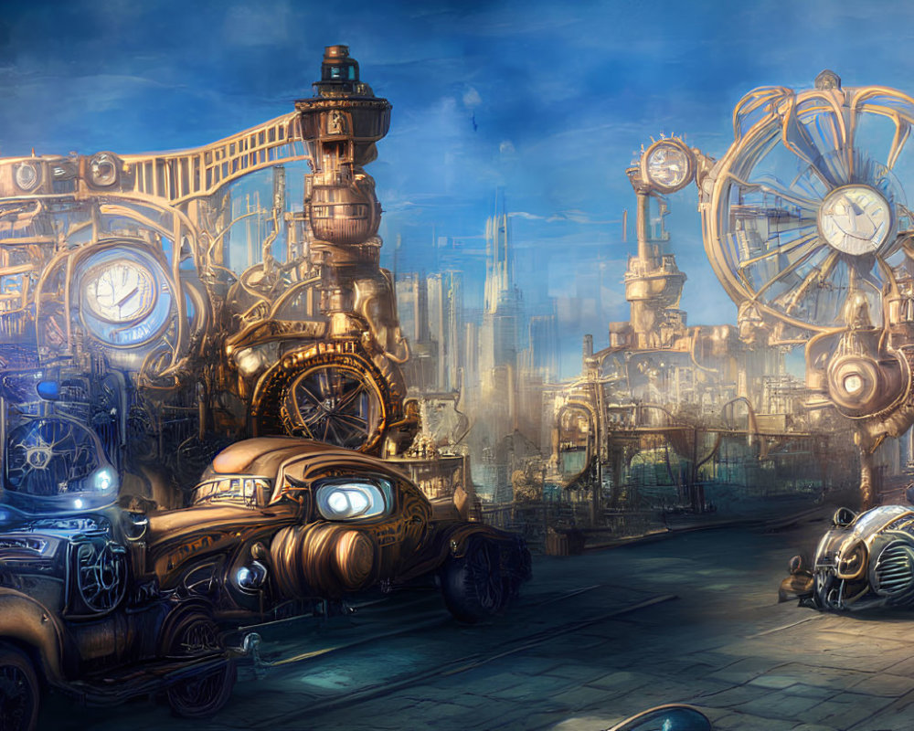 Detailed Steampunk Cityscape with Gear-Driven Architecture