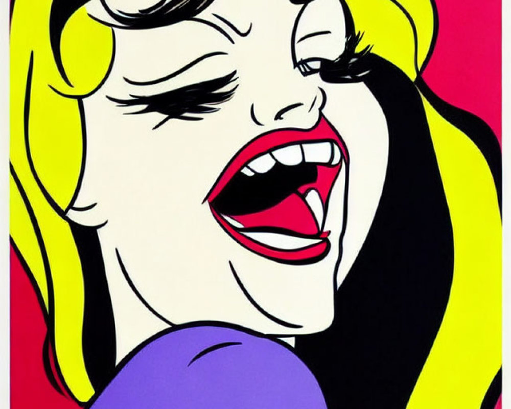 Colorful Pop Art Style Woman Illustration with Yellow Hair and Red Lips