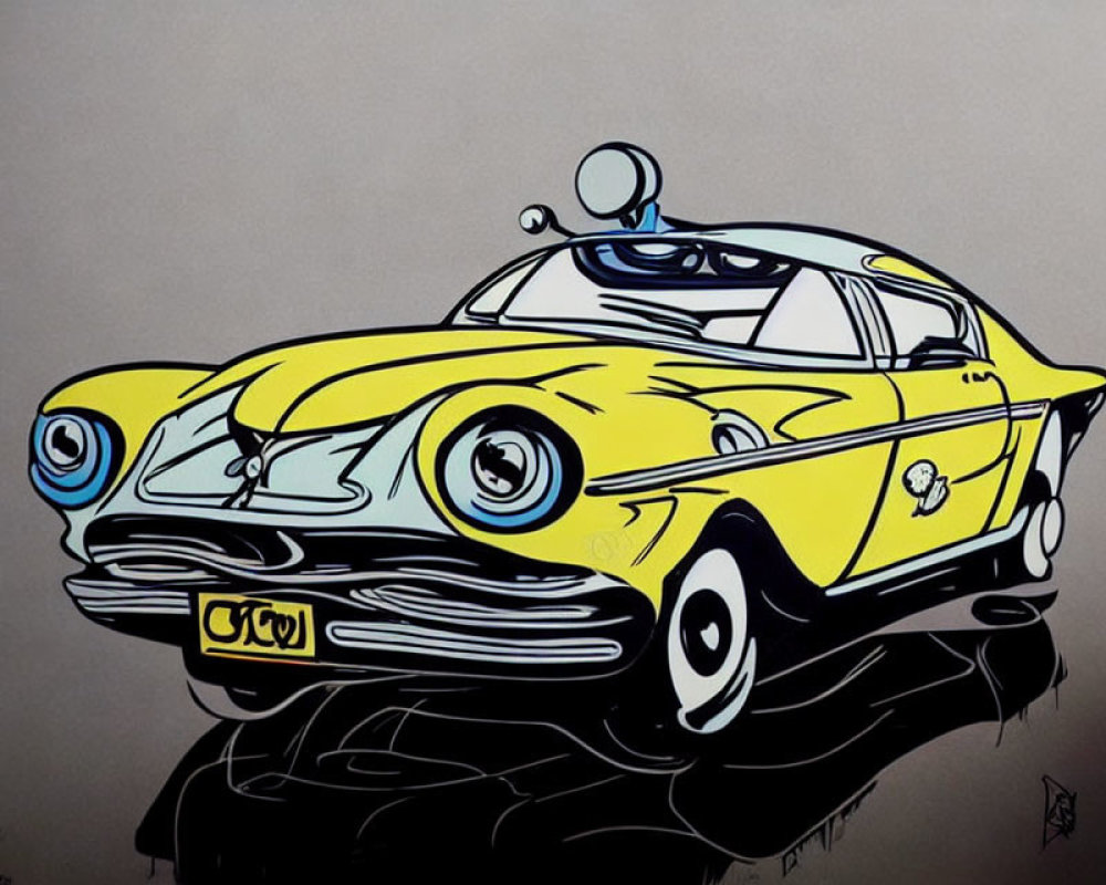 Vibrant Yellow Cartoon-Style Car Illustration on Neutral Background