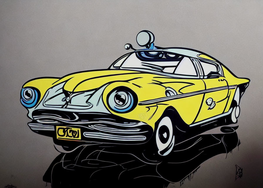 Vibrant Yellow Cartoon-Style Car Illustration on Neutral Background