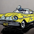 Bright Yellow Classic Car Illustration on Grayscale City Street