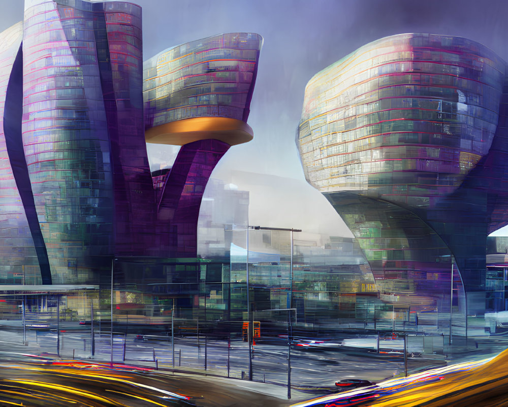 Colorful Twisted Skyscrapers in Futuristic Cityscape