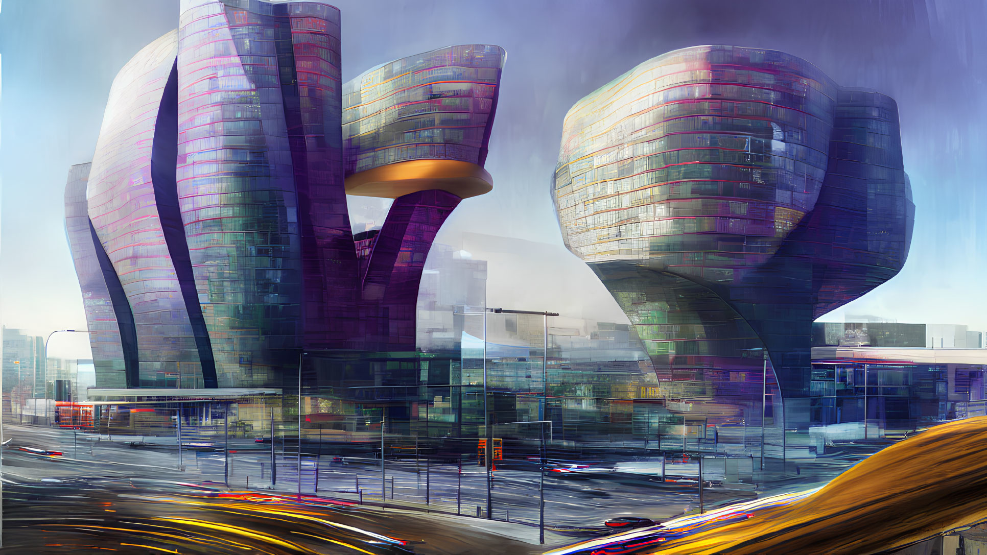 Colorful Twisted Skyscrapers in Futuristic Cityscape