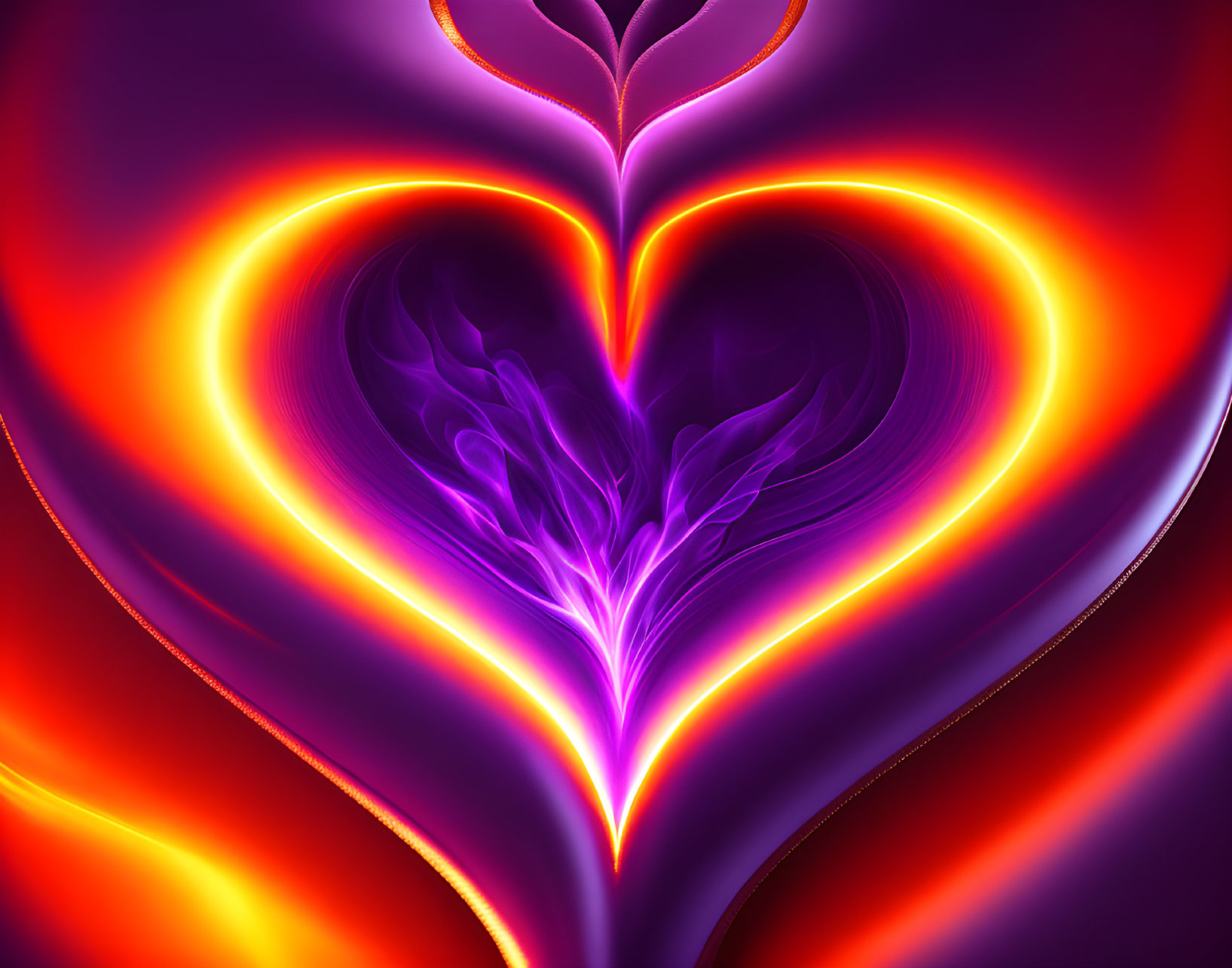 Colorful Abstract Art: Glowing Heart with Neon Outline on Red and Purple Background