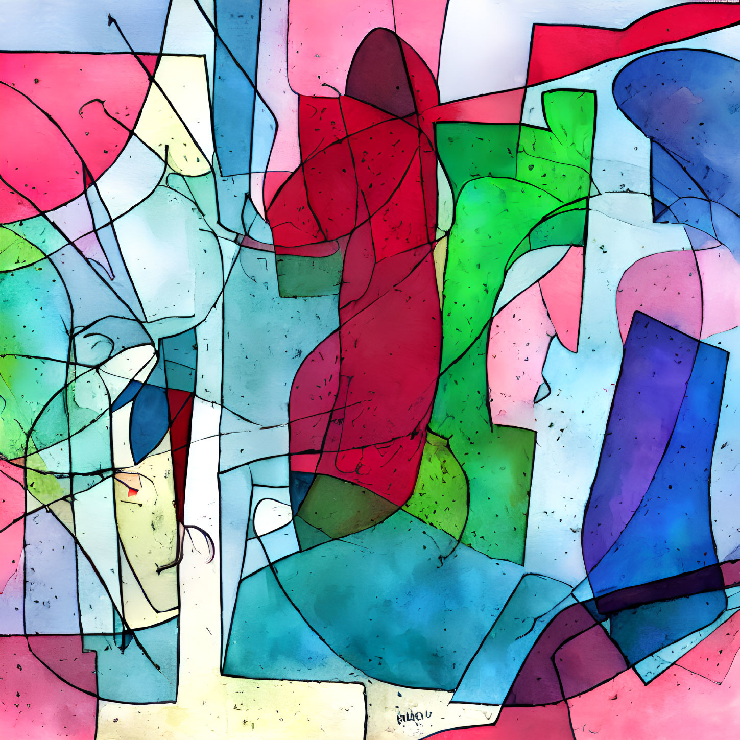 Colorful Abstract Stained-Glass Artwork with Interlocking Shapes