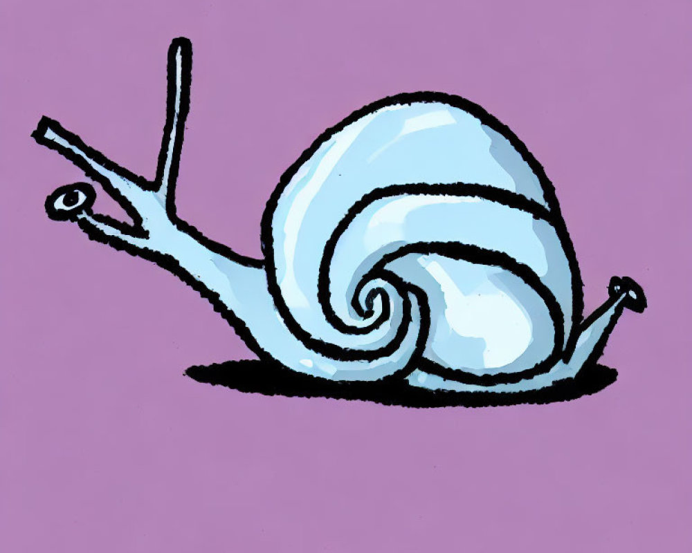 Stylized snail with large swirled shell on purple background