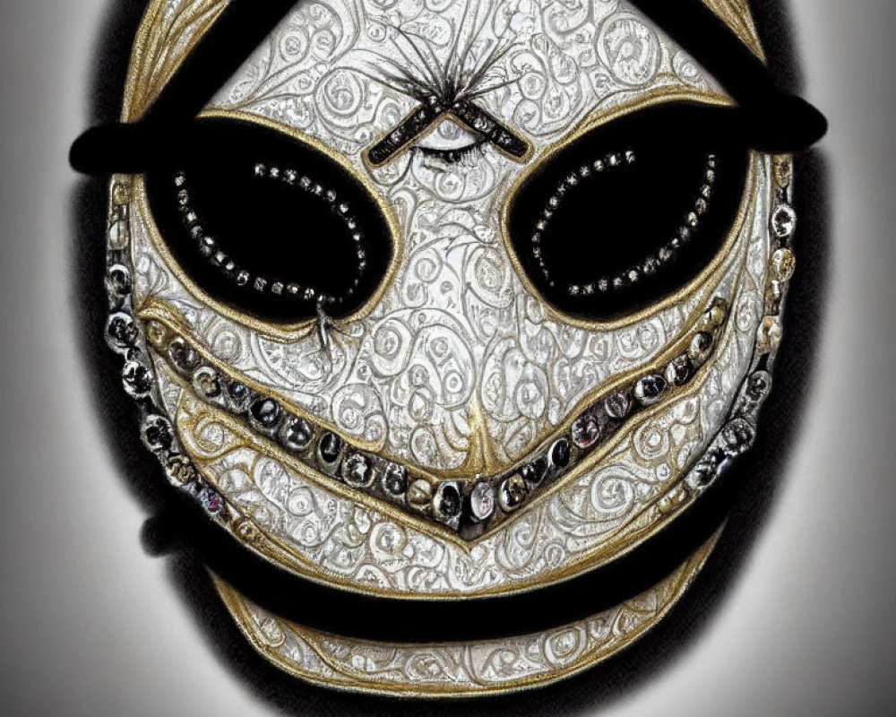 Intricate White Mask with Black and Gold Accents