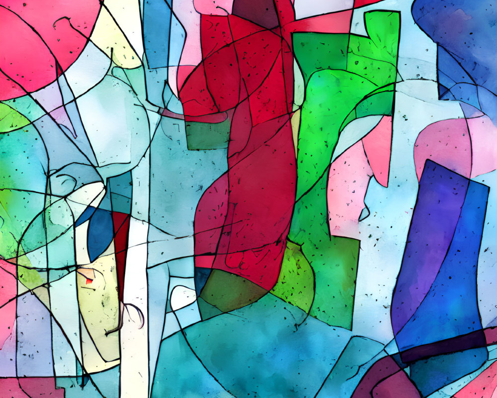 Colorful Abstract Stained-Glass Artwork with Interlocking Shapes