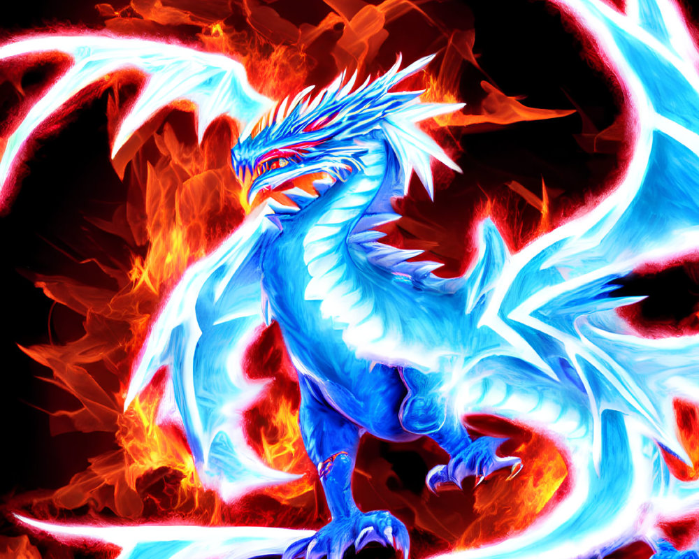 Colorful Dragon Illustration Surrounded by Flames